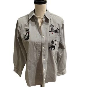 Women’s Get Lucky Cat Button Up Shirt  Size Small